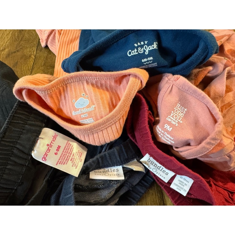 Baby Girl Outfits 6/9 9 Months Long Sleeved Bodysuits Shirts Pants Clothes Lot - Picture 10 of 11